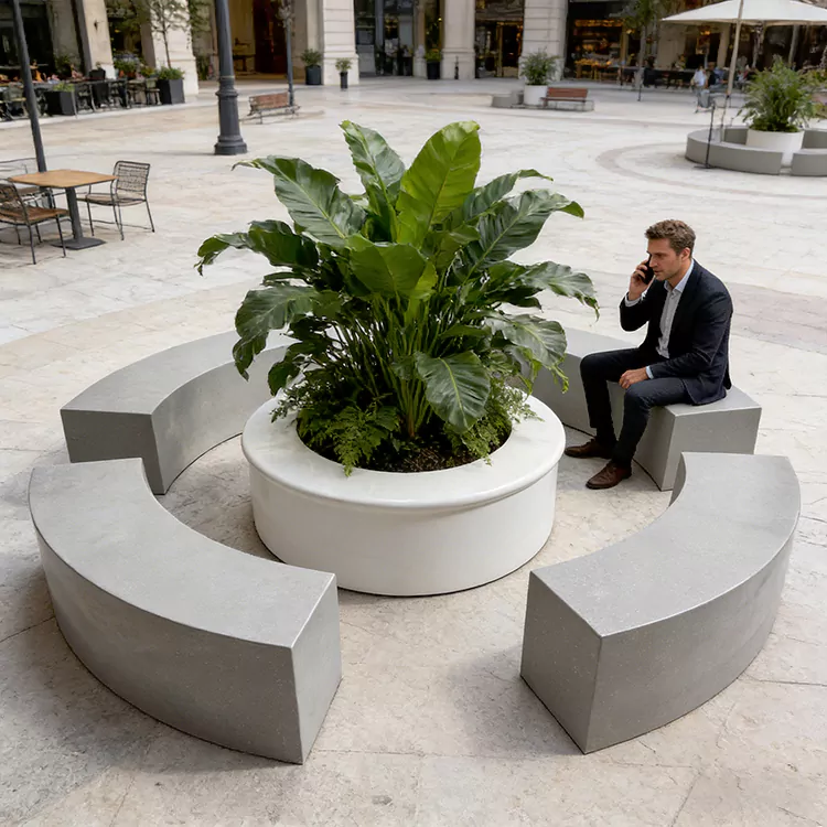 C Shaped FRP Outdoor Bench with Round Table