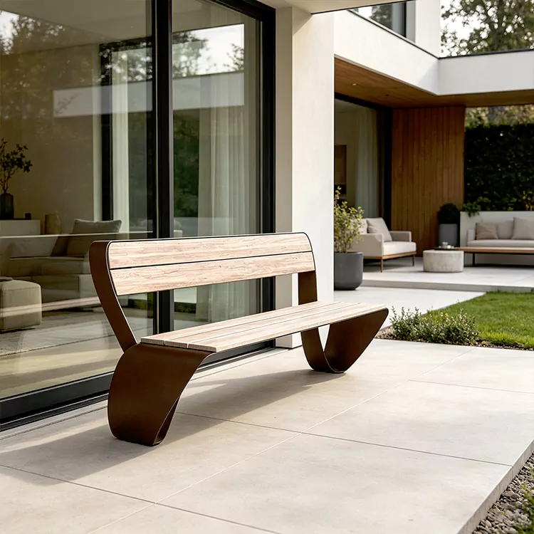 Commercial Metal Frame Bench with Wooden Seat