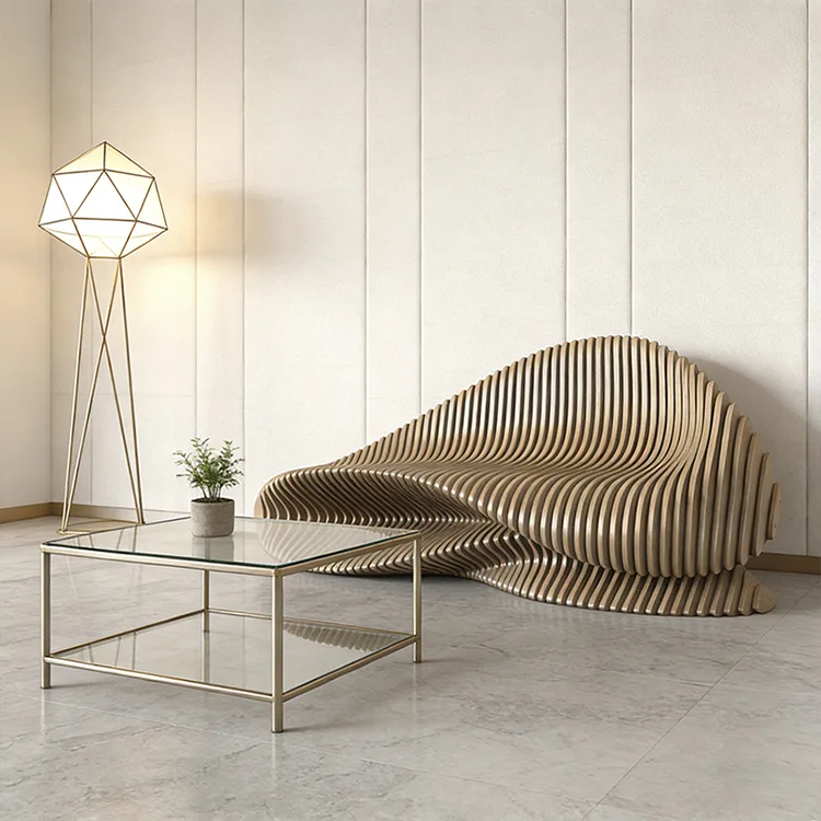 Parametric Wave Wood Bench